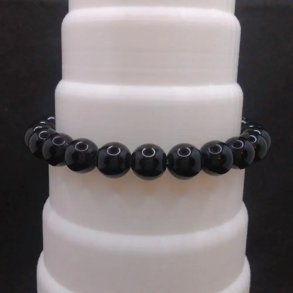 Black Obsidian Beaded Bracelet 8mm Gemstones Unisex Boho Casual Stretchy NEW